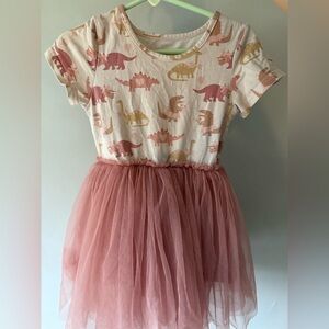 Pink Dinosaur Print Kids Casual Dress